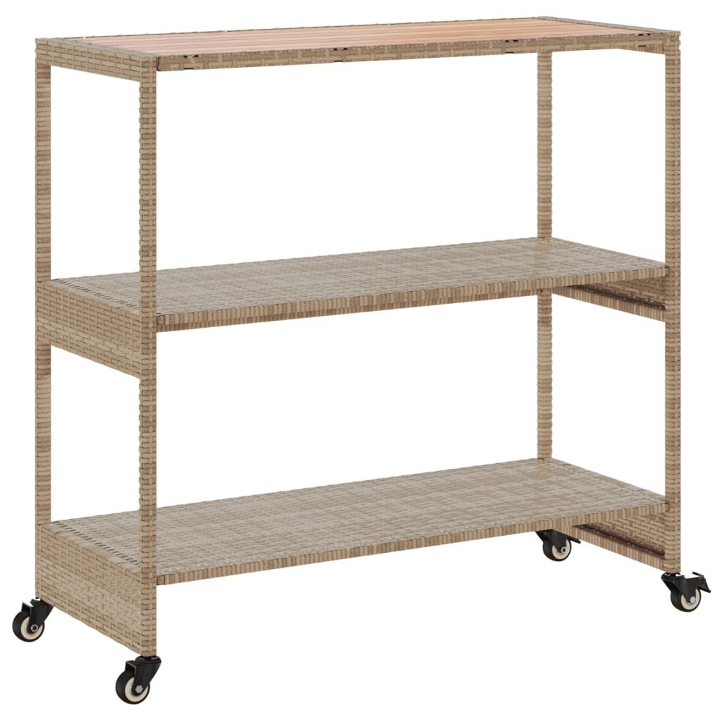 Τρόλεϊ Μπαρ 3 Επιπέδων Μπεζ Συνθετικό Ρατάν/ Μασίφ Ξύλο Ακακίας 7