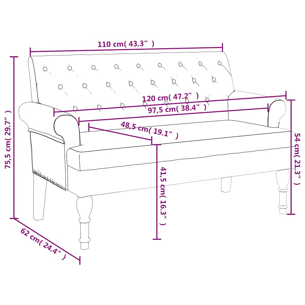 Παγκάκι με Πλάτη Σκούρο Γκρι 120 x 62 x 75,5 εκ. Υφασμάτινο 9