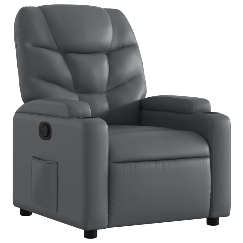 Πολυθρόνα Ανακλινόμενη Γκρι από Συνθετικό Δέρμα 2