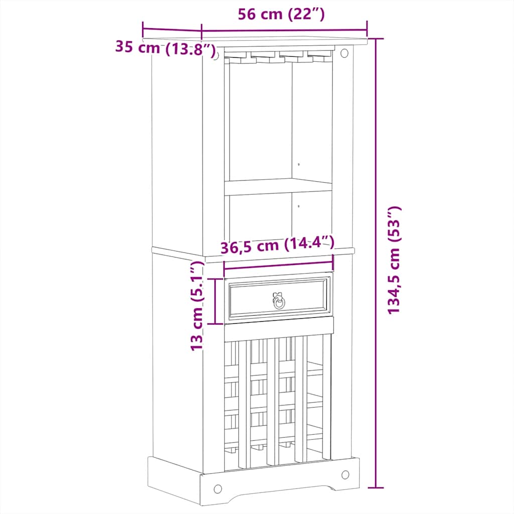 Ραφιέρα Κρασιών Corona 56x35x134,5 εκ. από Μασίφ Ξύλο Πεύκου 9