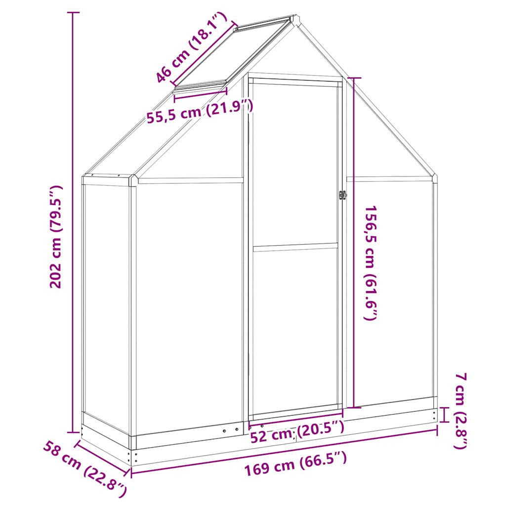 Θερμοκήπιο με Πλαίσιο Βάσης Πράσινο 169x58x202 εκ. Αλουμίνιο 10