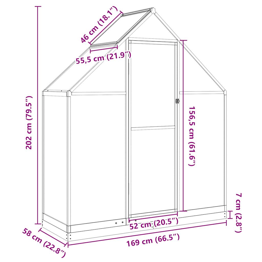 Θερμοκήπιο με Πλαίσιο Βάσης Ανθρακί 169x58x202 εκ. Αλουμίνιο 10