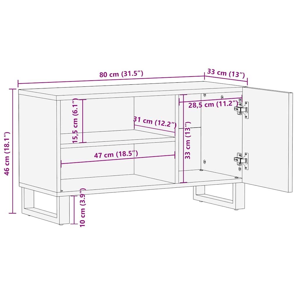 Έπιπλο Τηλεόρασης Μαύρο 80 x 33 x 46 εκ. από Μασίφ Ξύλο Μάνγκο 12