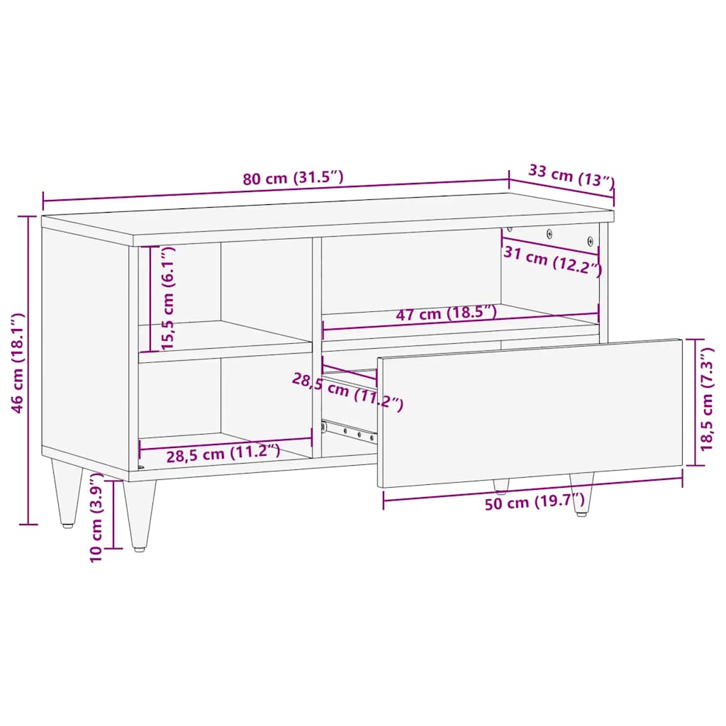 Έπιπλο Τηλεόρασης Μαύρο 80 x 33 x 46 εκ. από Μασίφ Ξύλο Μάνγκο 12