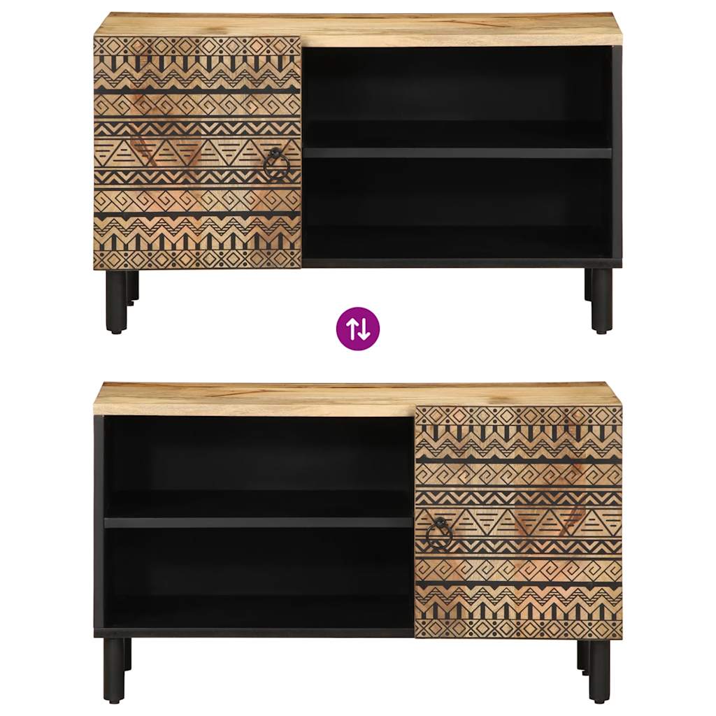 Έπιπλο Τηλεόρασης Μαύρο Ακατέργαστο Μασίφ Ξύλο Μάνγκο 6