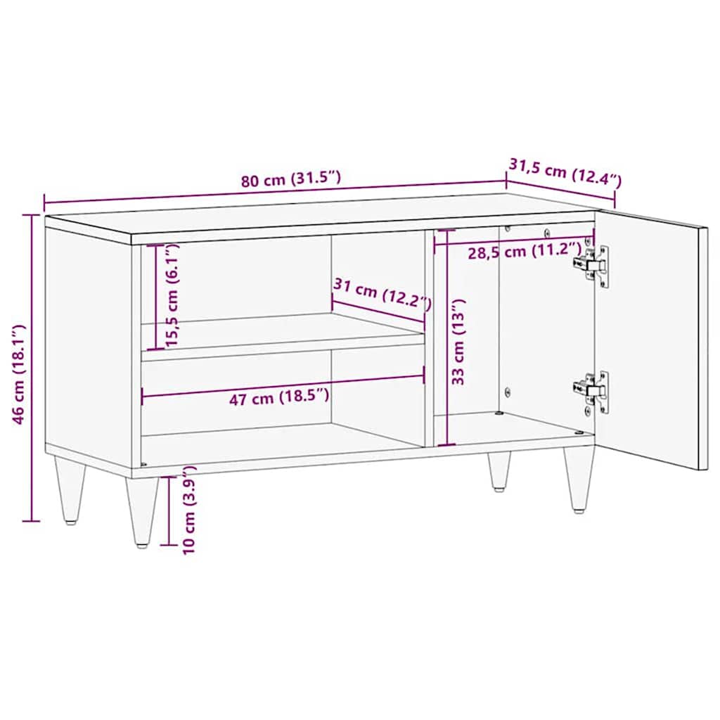 Έπιπλο Τηλεόρασης 80x31,5x46 εκ. από Μασίφ Ξύλο Μάνγκο 12