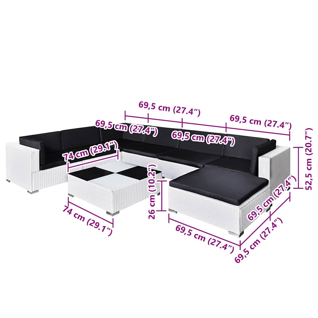 Σαλόνι Κήπου 8 Τεμαχίων Λευκό από Συνθετικό Ρατάν με Μαξιλάρια 7