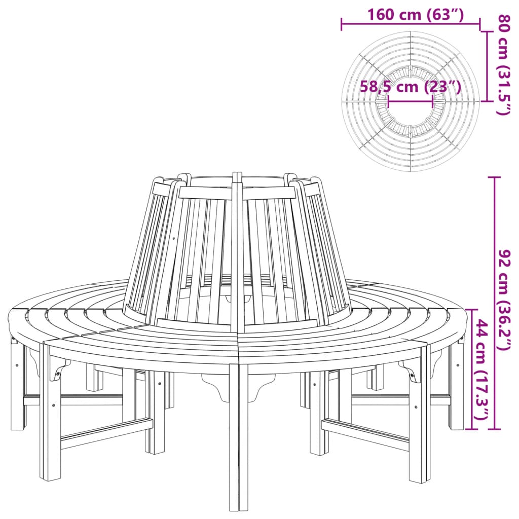 Παγκάκι Δέντρου Ø 160 εκ. Ξύλινο 4