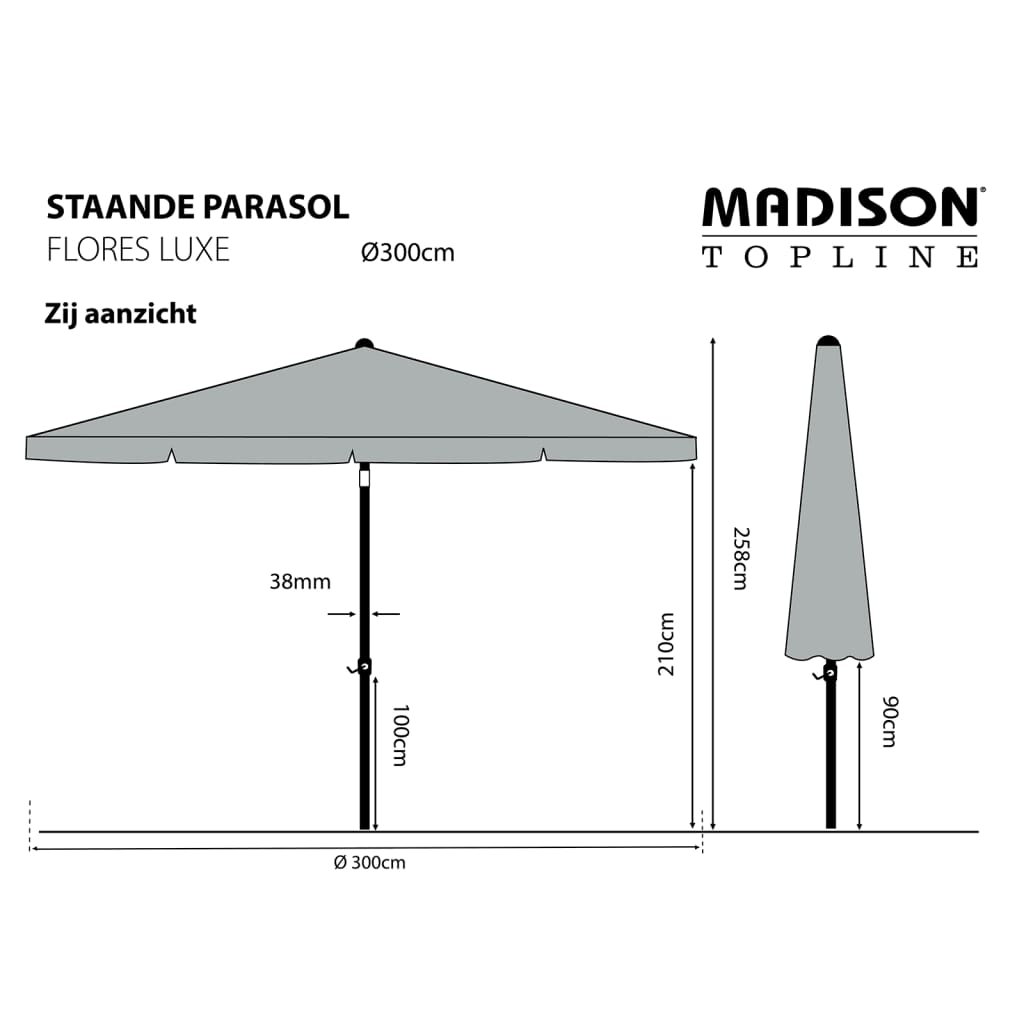 Madison Ομπρέλα Κήπου Flores Luxe Στρογγυλή Εκρού 300 εκ. 7