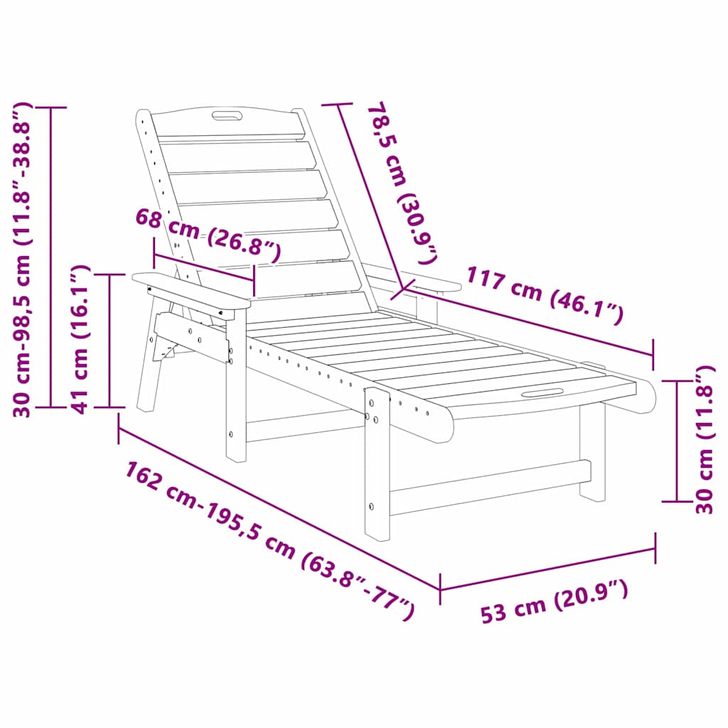 Ξαπλώστρα Ναυτικό μπλε 53x162x98.5 εκ. HDPE 11
