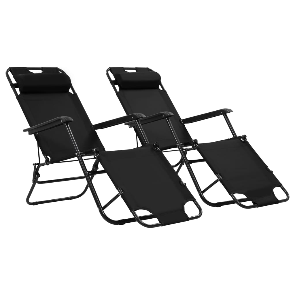 Ξαπλώστρες Πτυσσόμενες με Υποπόδια 2 τεμ. Μαύρες Ατσάλινες 1