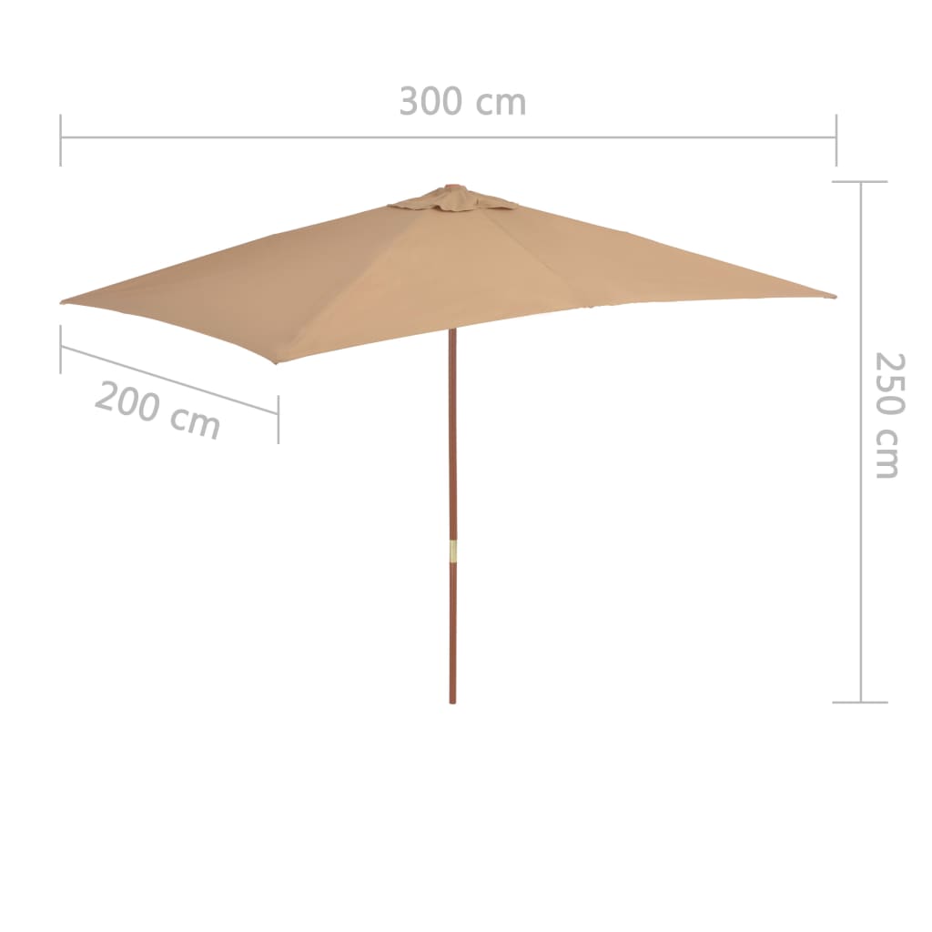 Ομπρέλα Κήπου Χρώμα Taupe 200 x 300 εκ. με Ξύλινο Ιστό 7