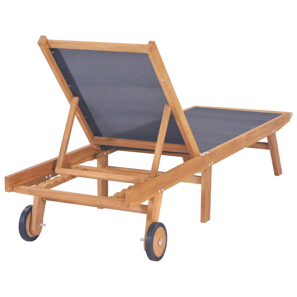 Ξαπλώστρα Πτυσσόμενη από Μασίφ Ξύλο Teak και Textilene με Ρόδες 3