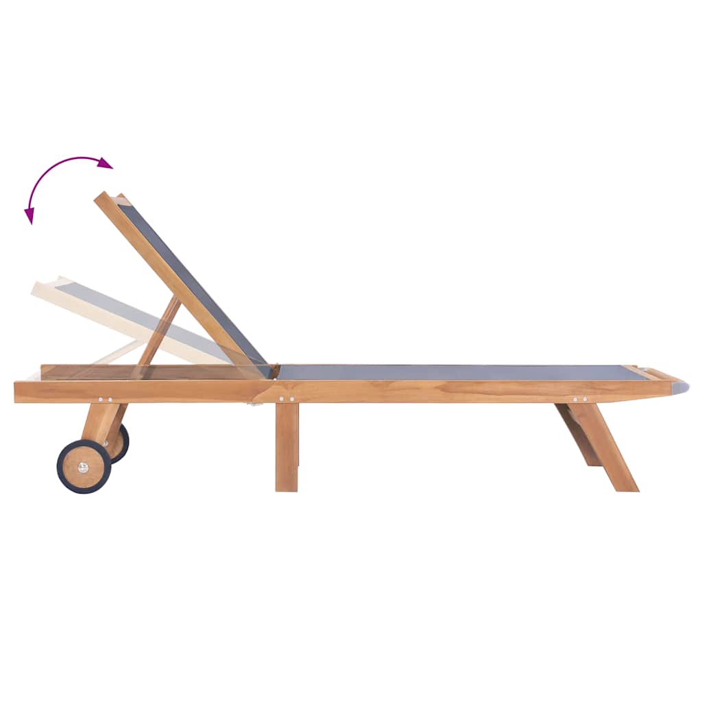Ξαπλώστρα Πτυσσόμενη από Μασίφ Ξύλο Teak και Textilene με Ρόδες 4