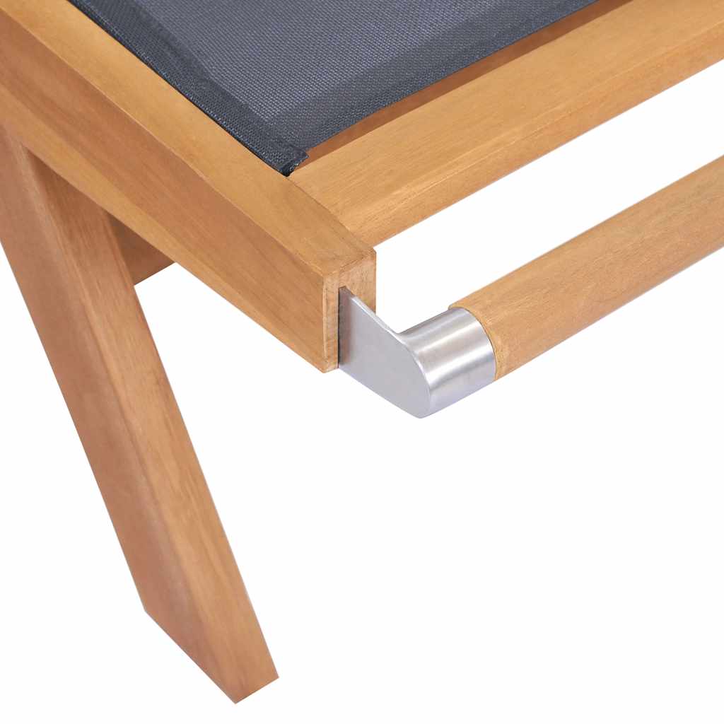 Ξαπλώστρα Πτυσσόμενη από Μασίφ Ξύλο Teak και Textilene με Ρόδες 6