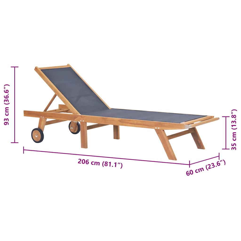 Ξαπλώστρα Πτυσσόμενη από Μασίφ Ξύλο Teak και Textilene με Ρόδες 9
