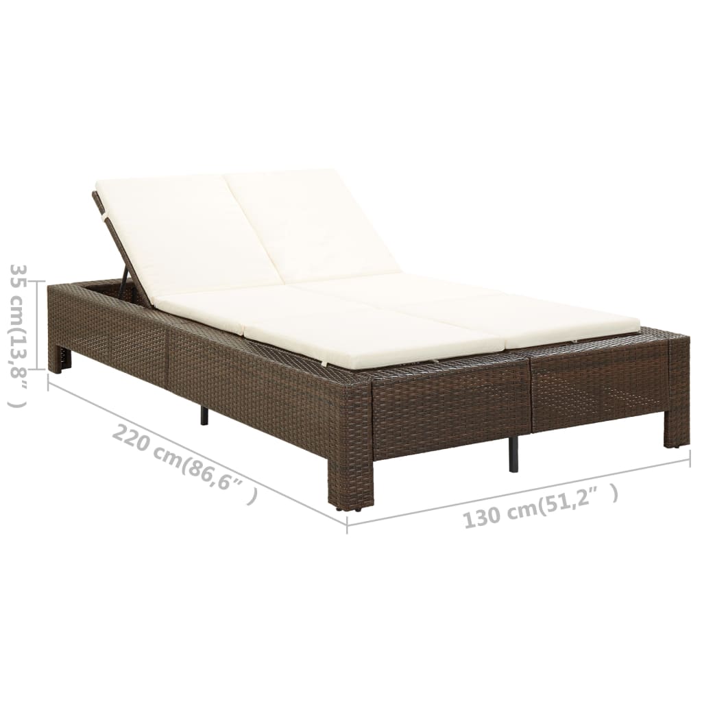 Ξαπλώστρα 2 Ατόμων Καφέ από Συνθετικό Ρατάν με Μαξιλάρι 11