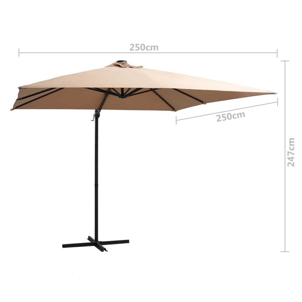 Ομπρέλα Κήπου Κρεμ. Taupe 250x250εκ. με Ατσάλινο Ιστό&LED 9