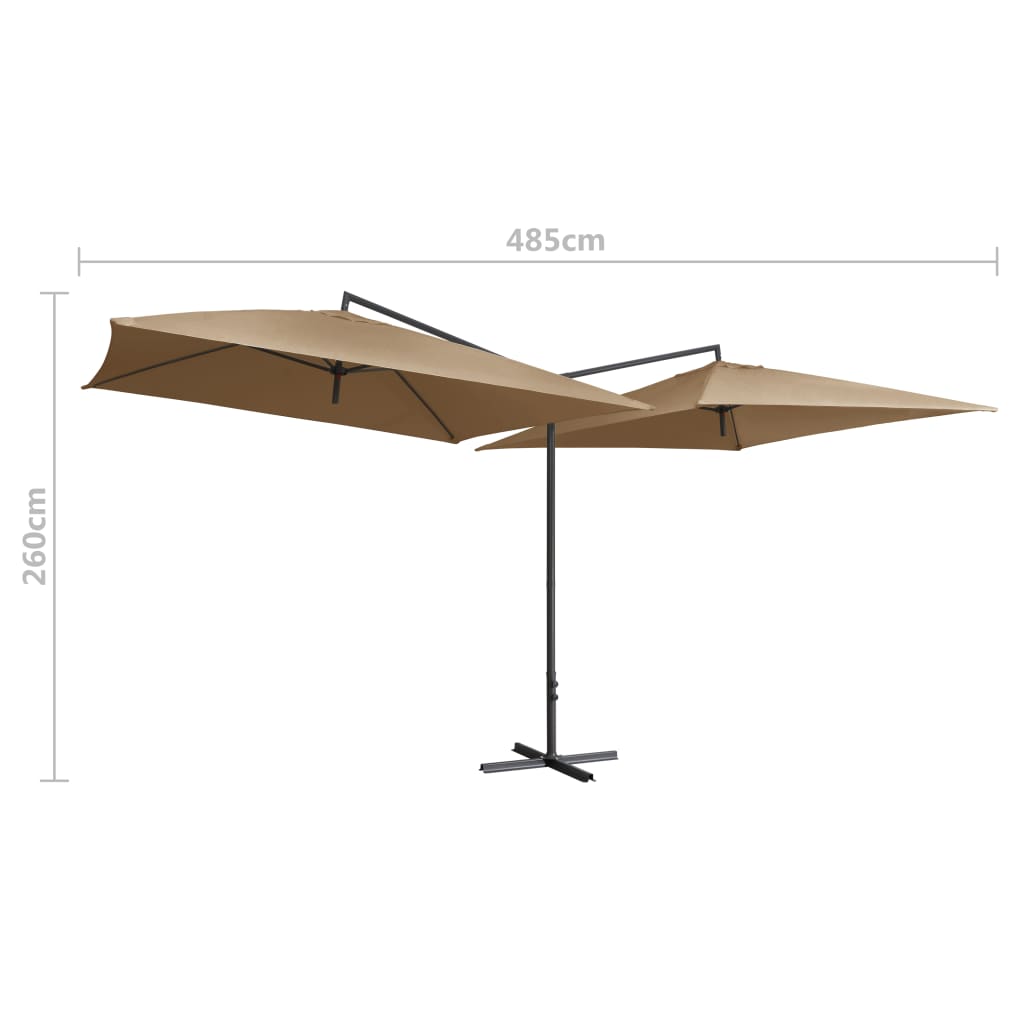 Ομπρέλα Κήπου Διπλή Taupe 250 x 250 εκ. με Ατσάλινο Ιστό 6