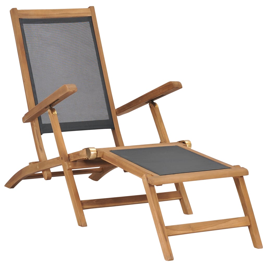 Ξαπλώστρα με Υποπόδιο Μαύρη από Μασίφ Ξύλο Teak 1