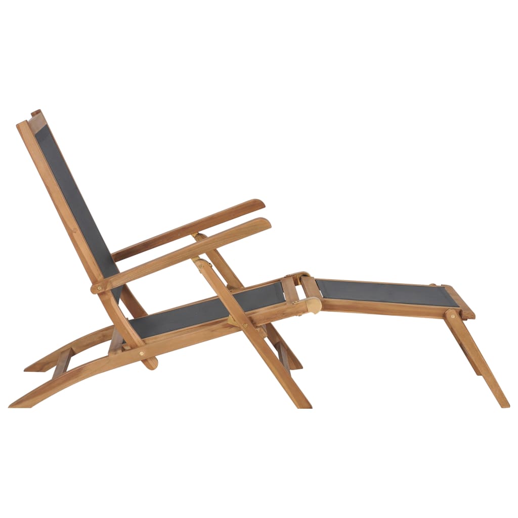 Ξαπλώστρα με Υποπόδιο Μαύρη από Μασίφ Ξύλο Teak 2