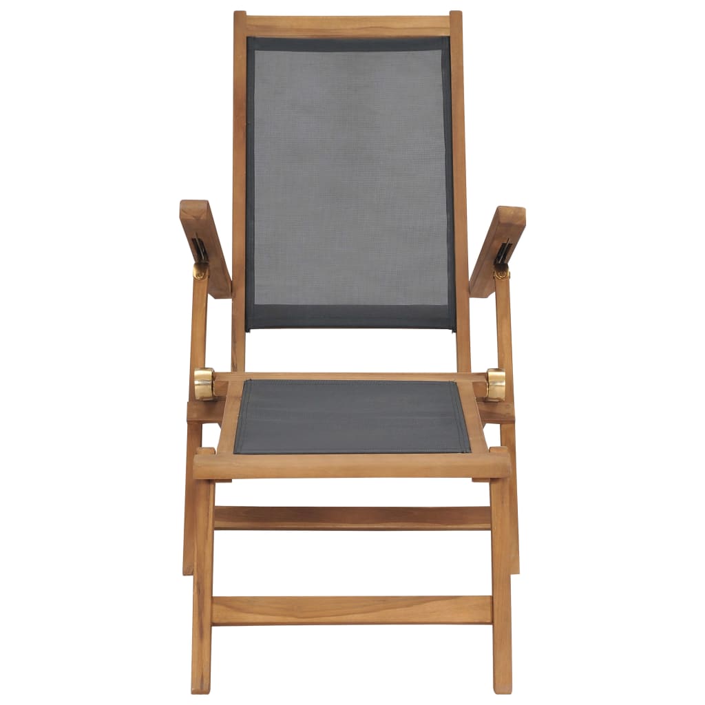 Ξαπλώστρα με Υποπόδιο Μαύρη από Μασίφ Ξύλο Teak 4