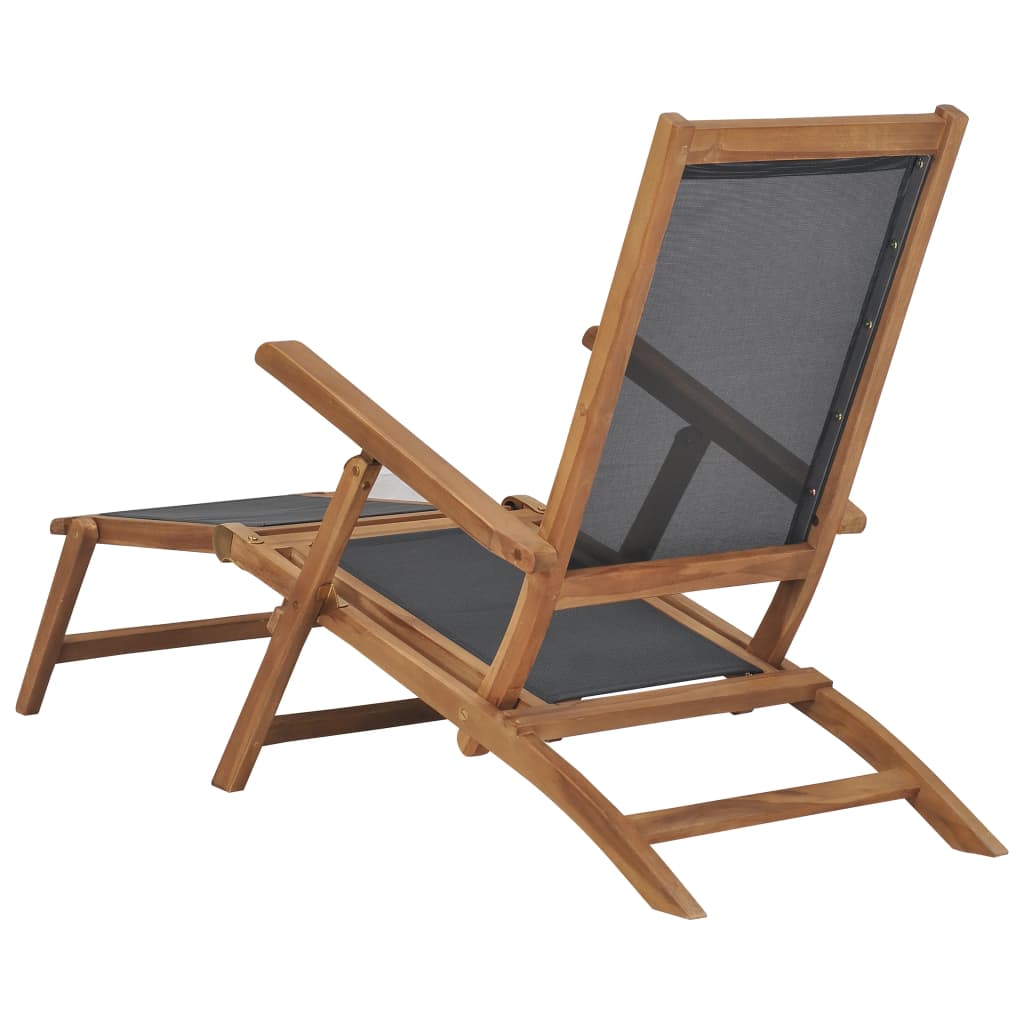 Ξαπλώστρα με Υποπόδιο Μαύρη από Μασίφ Ξύλο Teak 5