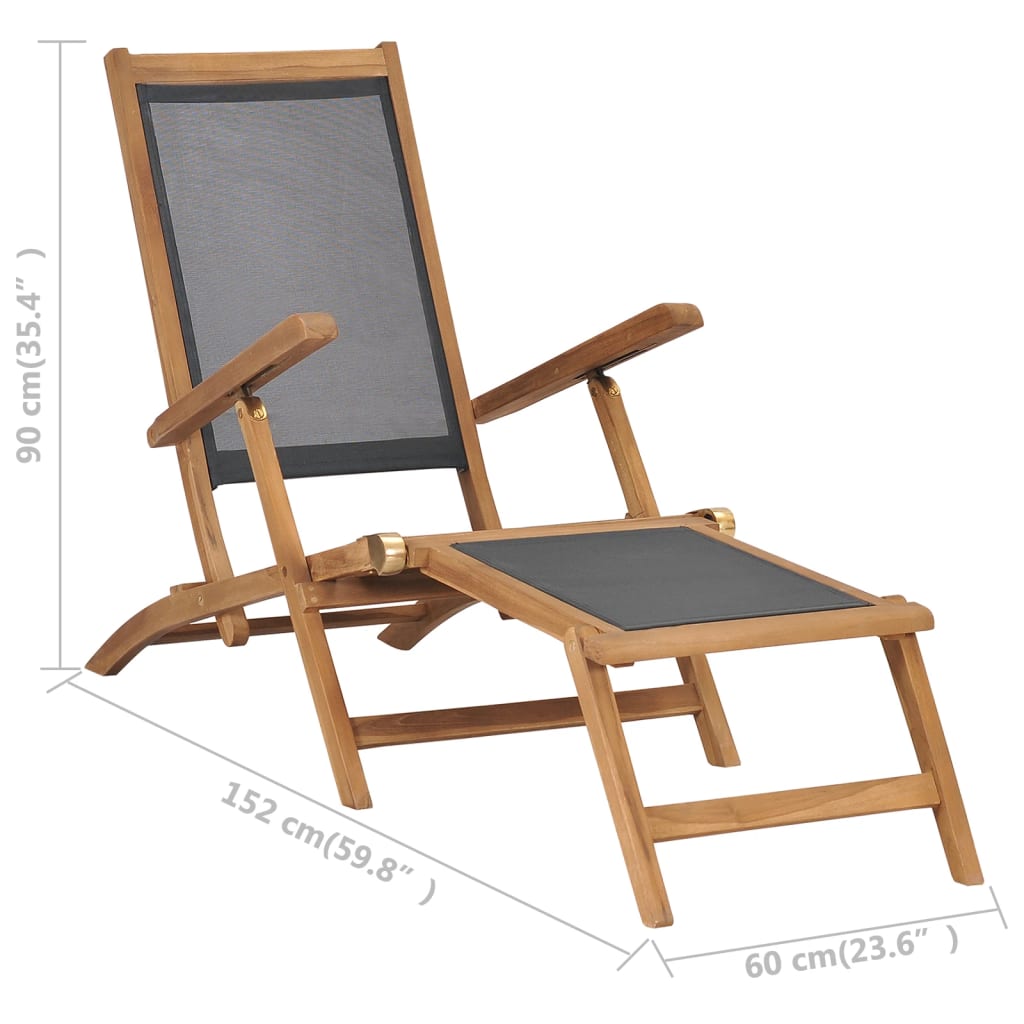 Ξαπλώστρα με Υποπόδιο Μαύρη από Μασίφ Ξύλο Teak 9