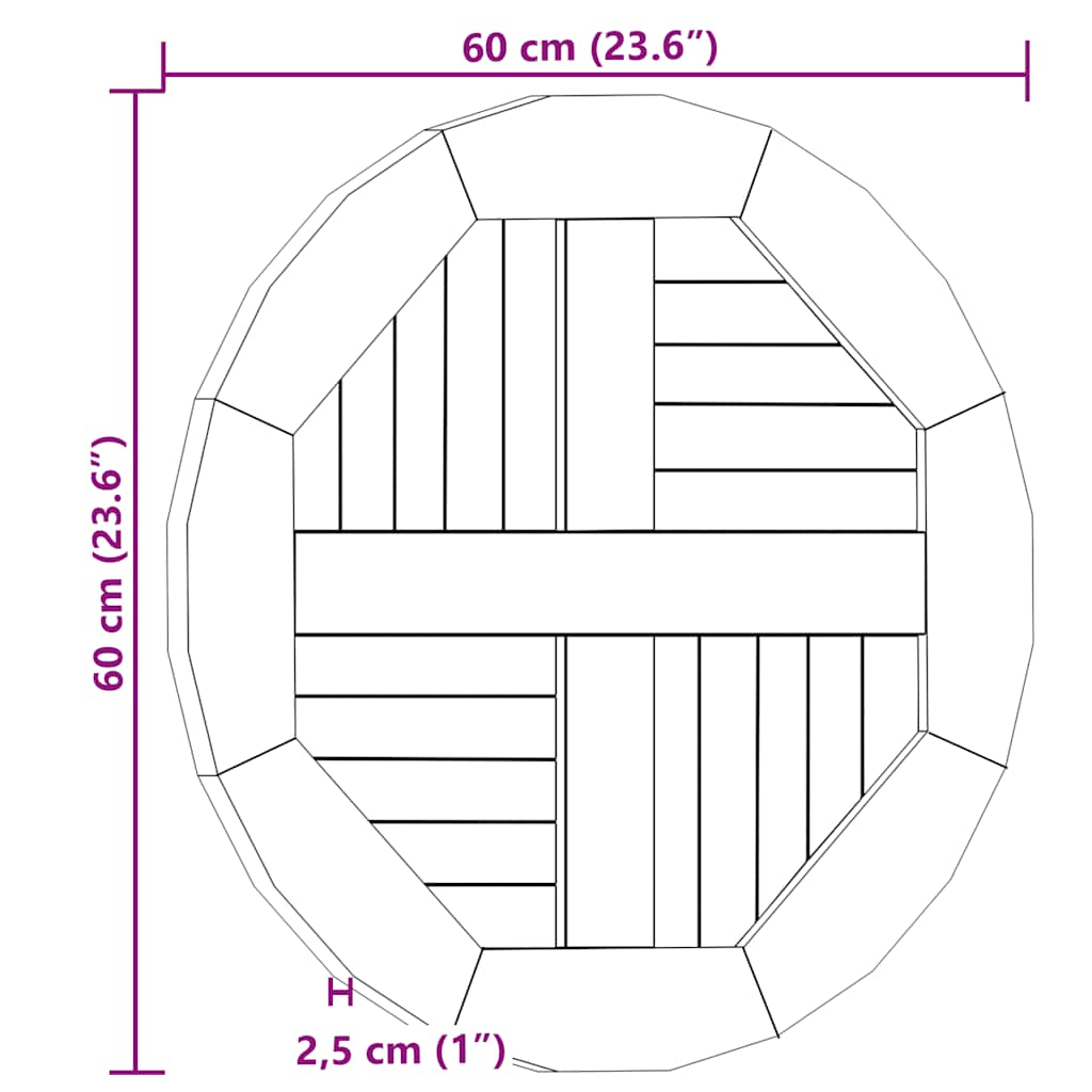 Επιφάνεια Τραπεζιού Στρογγυλή 2,5 εκ. 60 εκ. Μασίφ Ξύλο Teak 7
