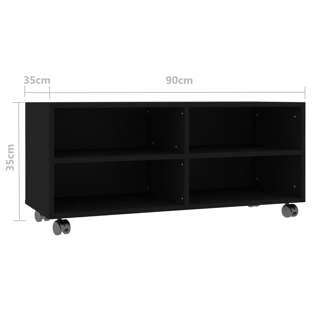 Έπιπλο Τηλεόρασης με Ρόδες Μαύρο 90x35x35 εκ. από Επεξ. Ξύλο 6