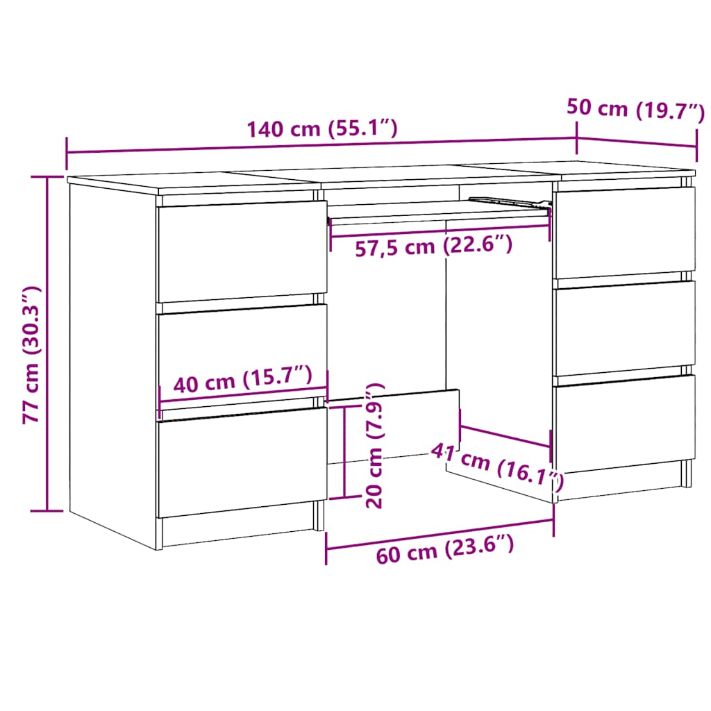 Γραφείο Μαύρο 140 x 50 x 77 εκ. από Επεξ. Ξύλο 6
