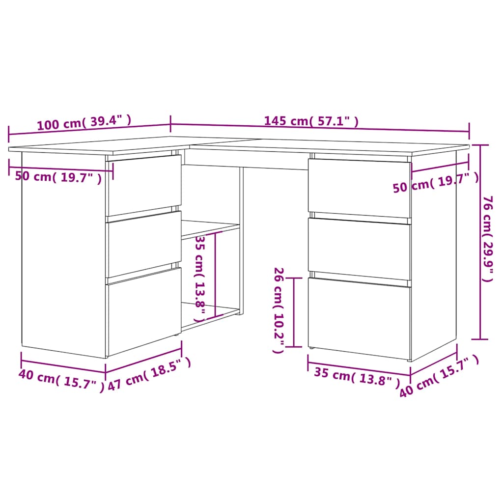 Γραφείο Γωνιακό Sonoma Δρυς 145 x 100 x 76 εκ. από Επεξ. Ξύλο 9