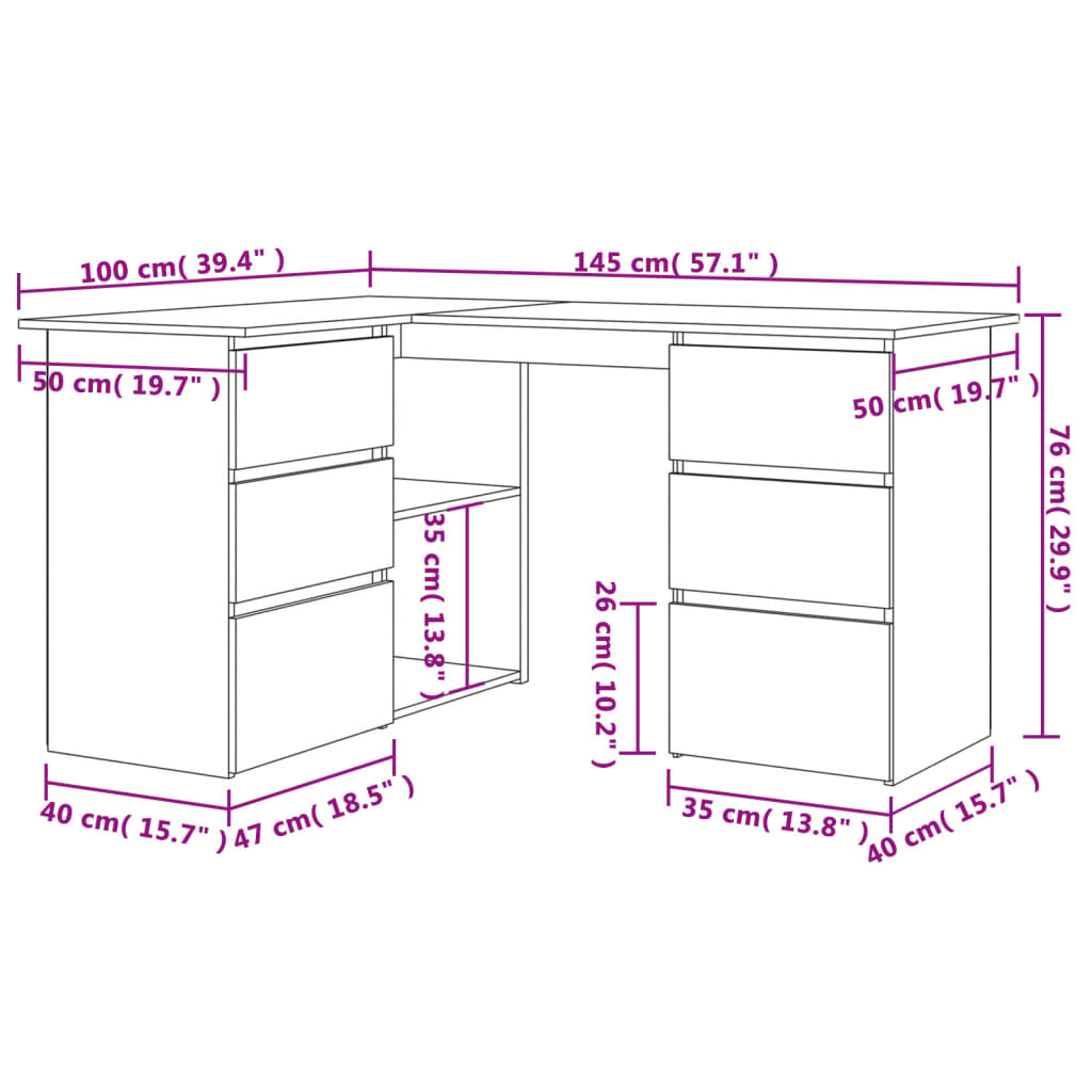 Γραφείο Γωνιακό Γυαλιστερό Λευκό 145x100x76 εκ. από Επεξ. Ξύλο 7