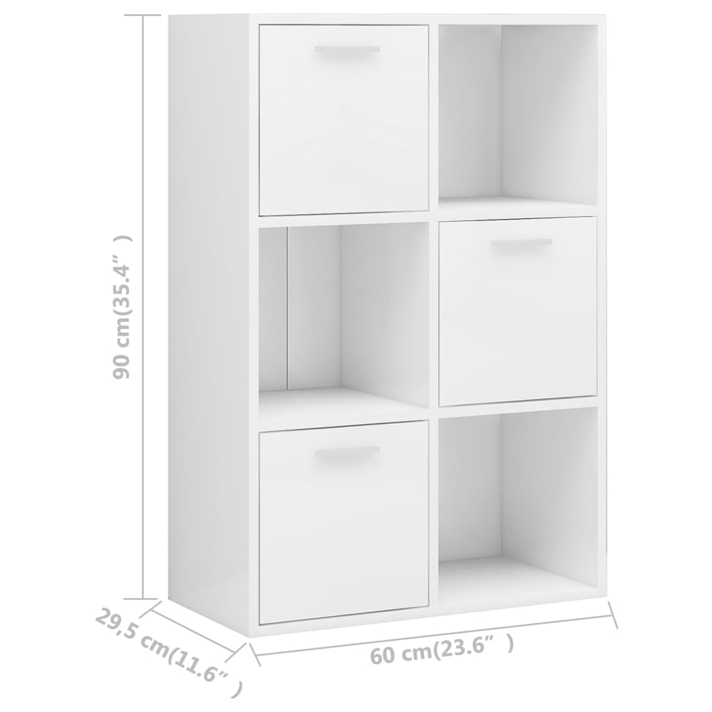 Ραφιέρα με Ντουλάπια Γυαλιστ. Λευκό 60x29,5x90 εκ. Επεξ. Ξύλο 9