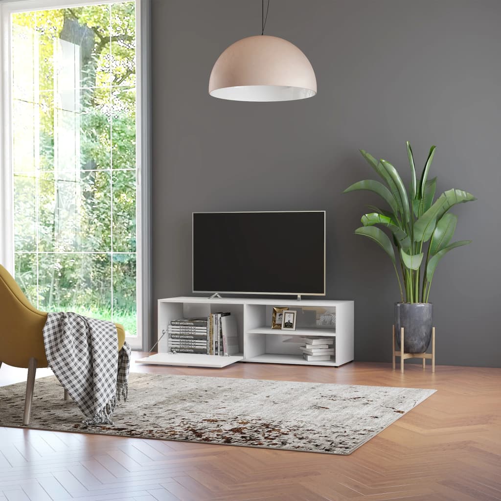 Έπιπλο Τηλεόρασης Γυαλιστερό Λευκό 120x34x37 εκ. Επεξ. Ξύλο 4