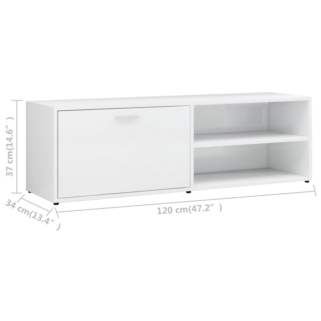 Έπιπλο Τηλεόρασης Γυαλιστερό Λευκό 120x34x37 εκ. Επεξ. Ξύλο 9