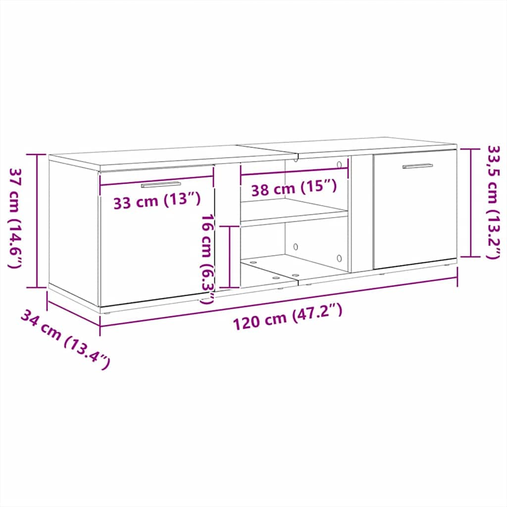 Έπιπλο Τηλεόρασης Μαύρο 120 x 34 x 37 εκ. από Επεξ. Ξύλο 9
