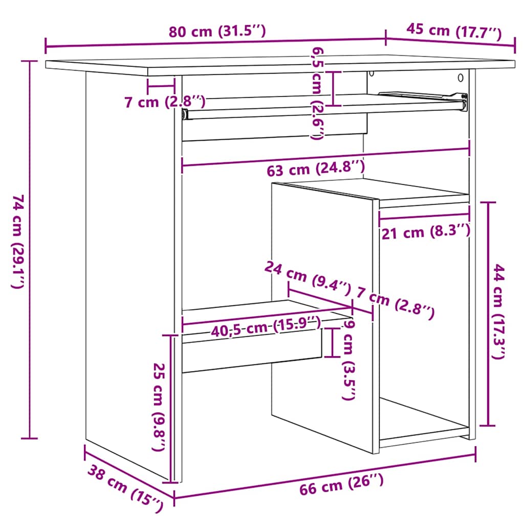 Γραφείο Λευκό 80 x 45 x 74 εκ. από Επεξ. Ξύλο 10
