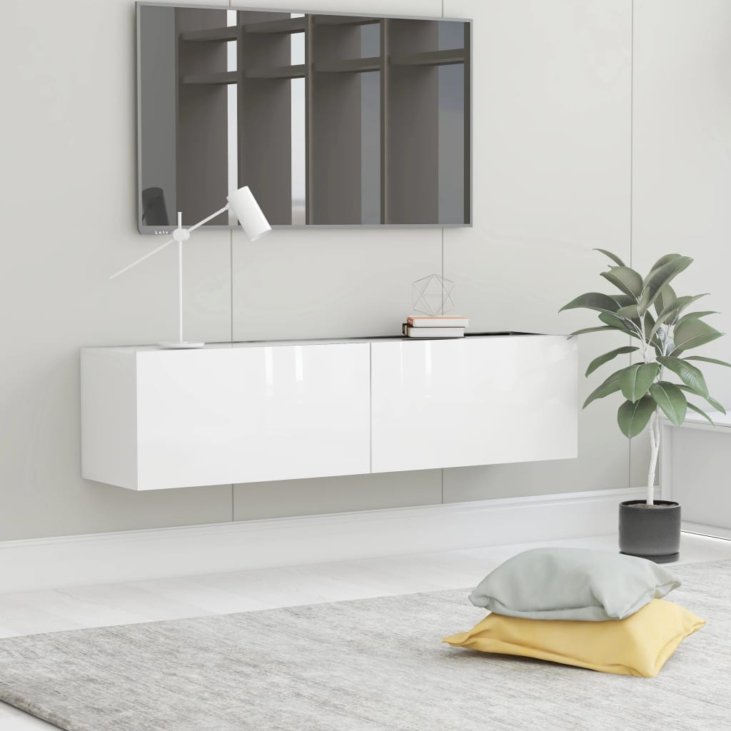 Έπιπλο Τηλεόρασης Γυαλιστερό Λευκό 120x30x30 εκ. από Επεξ. Ξύλο 1