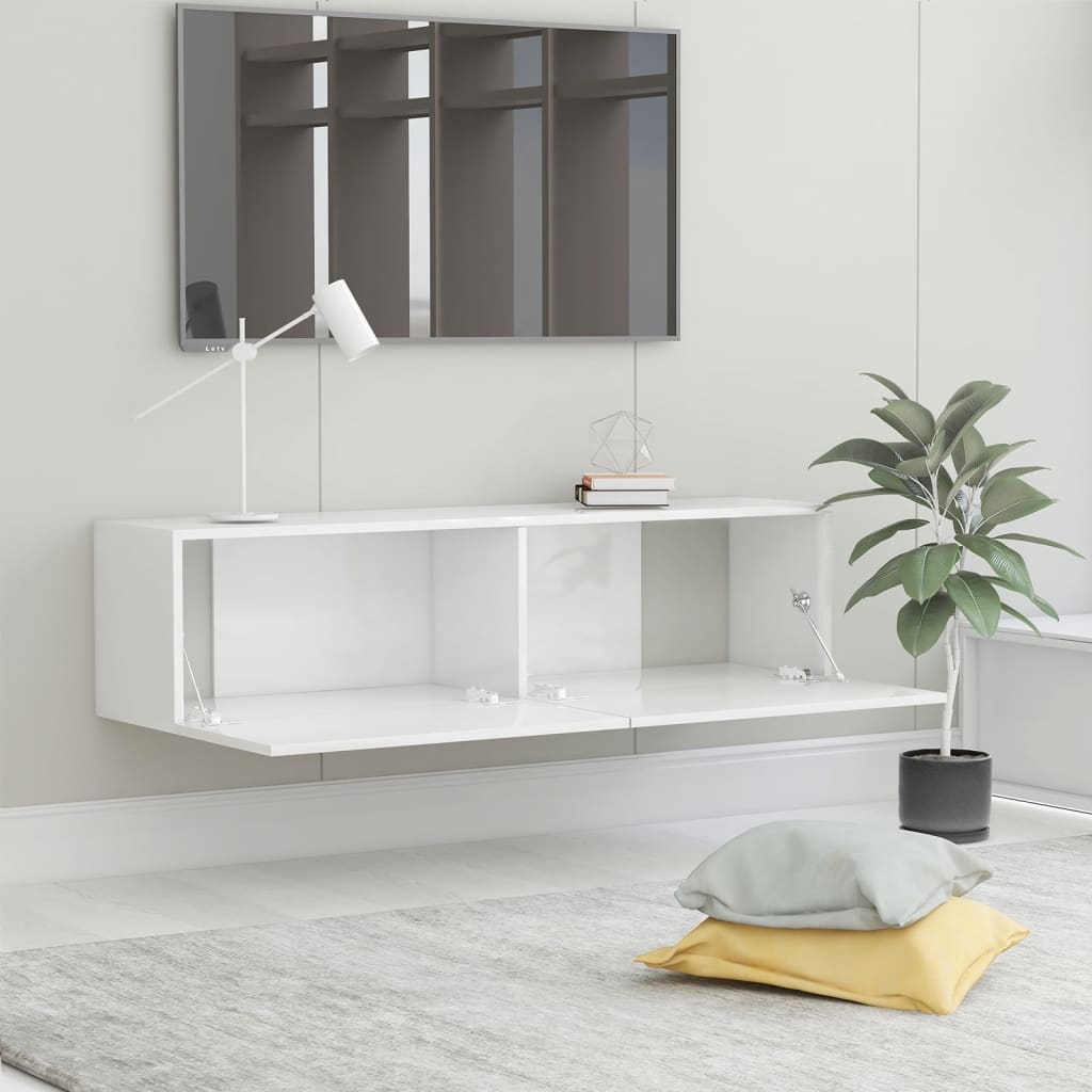 Έπιπλο Τηλεόρασης Γυαλιστερό Λευκό 120x30x30 εκ. από Επεξ. Ξύλο 3