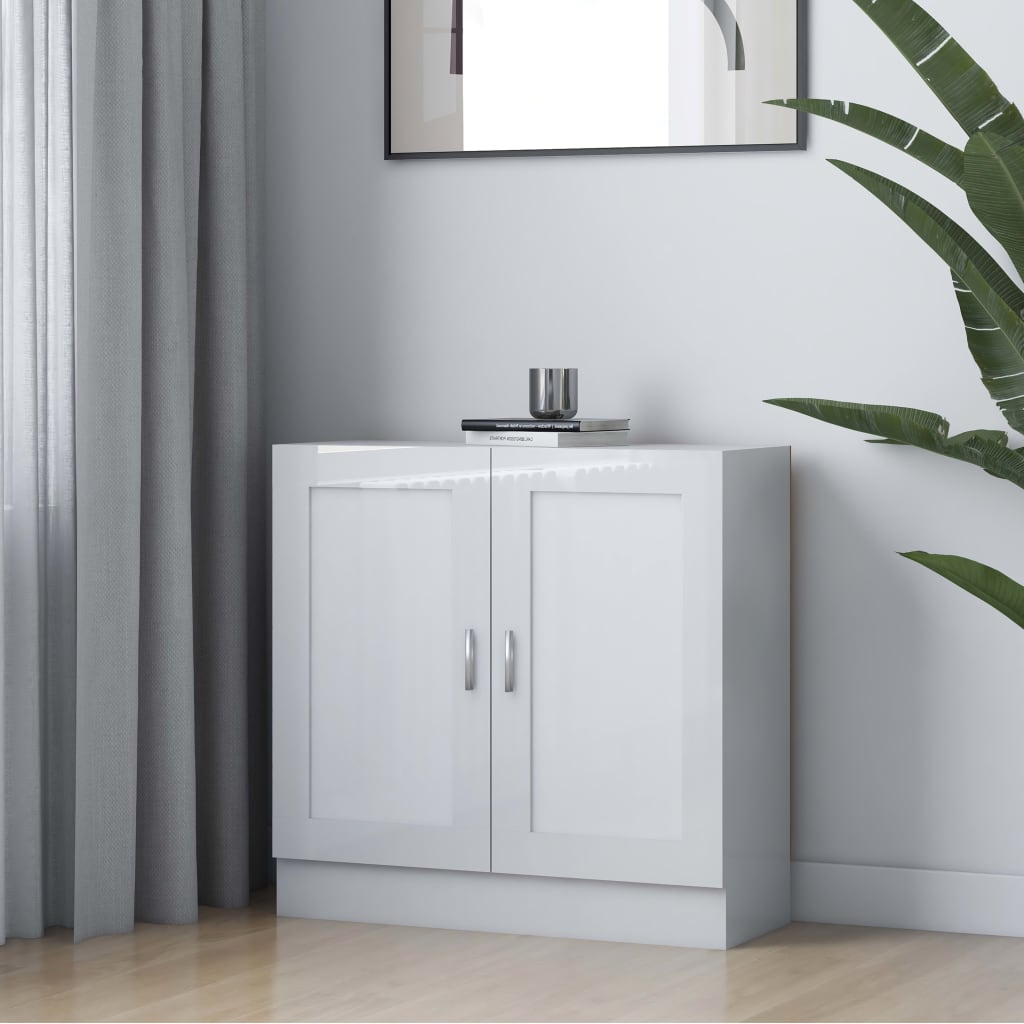 Βιβλιοθήκη Γυαλιστερό Λευκό 82,5 x 30,5 x 80 εκ. Επεξ. Ξύλο 1