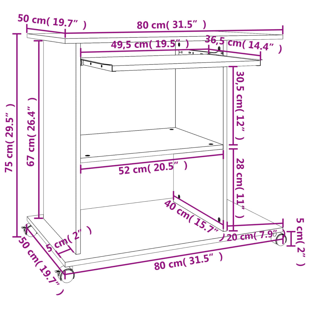 Γραφείο Υπολογιστή Sonoma Δρυς 80 x 50 x 75 εκ. από Επεξ. Ξύλο 6
