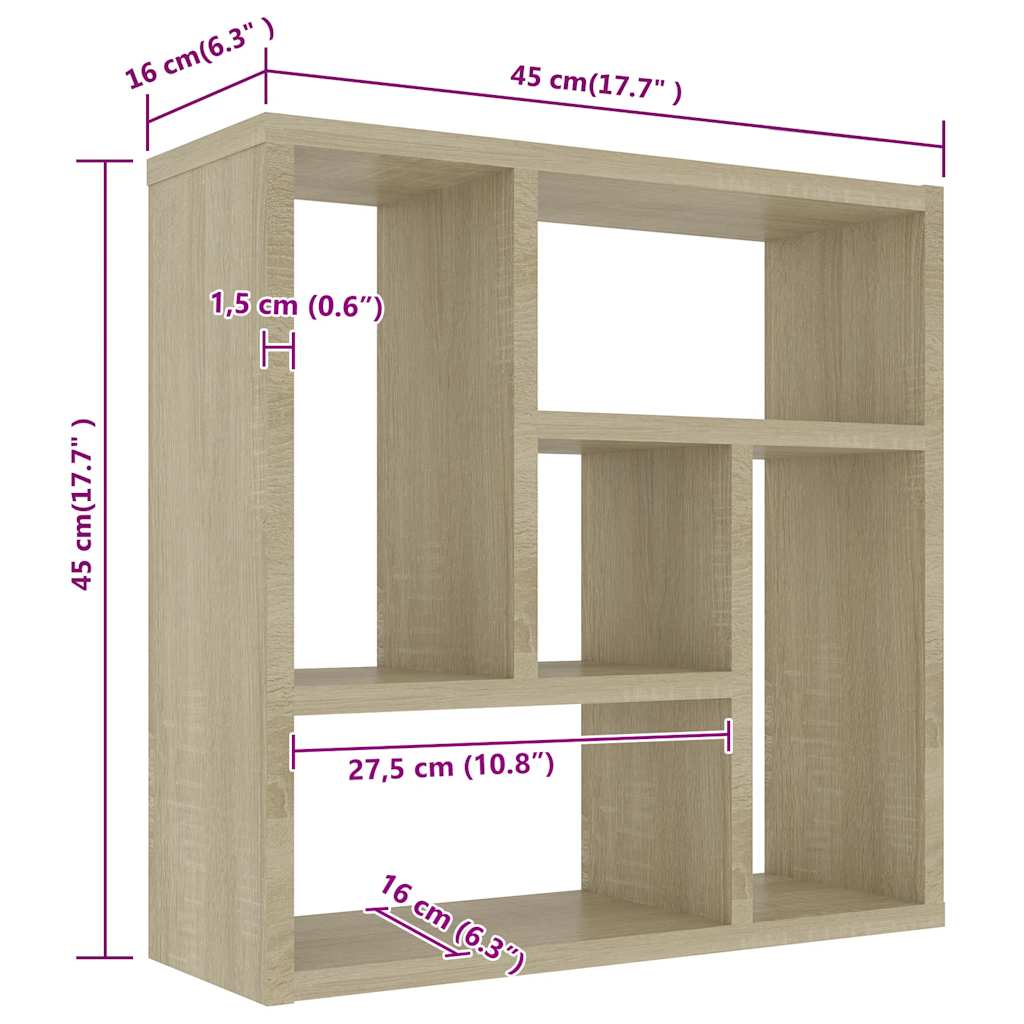 Ραφιέρα Τοίχου Sonoma Δρυς 45,1 x 16 x 45,1 εκ. από Επεξ. Ξύλο 6
