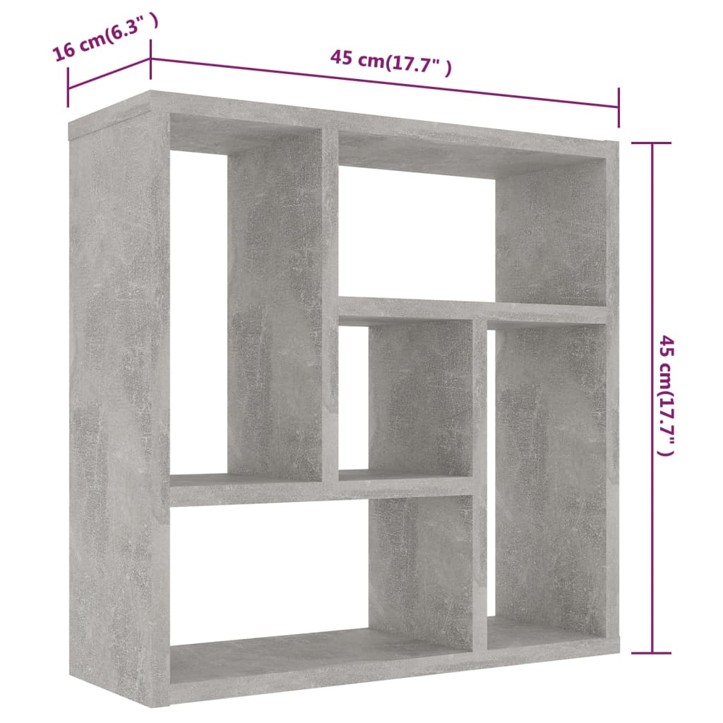 Ραφιέρα Τοίχου Γκρι Σκυροδέματος 45,1x16x45,1εκ. από Επεξ. Ξύλο 6