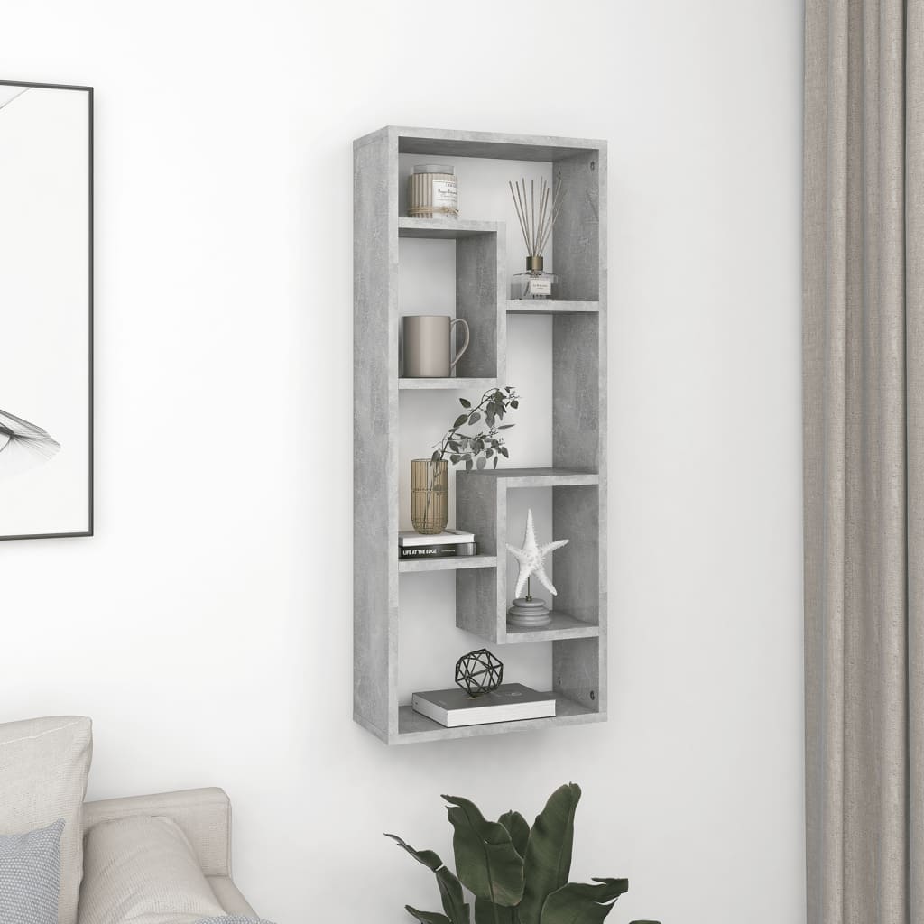 Ραφιέρα Τοίχου Γκρι Σκυροδέματος 36x16x90 εκ. από Επεξ. Ξύλο 1