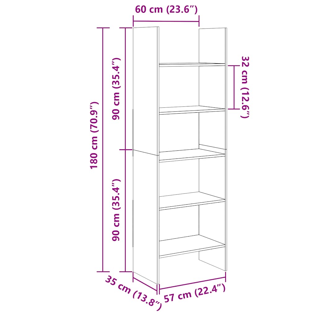 Βιβλιοθήκη Μαύρη 60 x 35 x 180 εκ. από Επεξ. Ξύλο 7