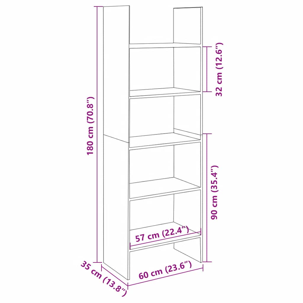 Βιβλιοθήκη Γυαλιστερό Λευκό 60 x 35 x 180 εκ. από Επεξ. Ξύλο 7
