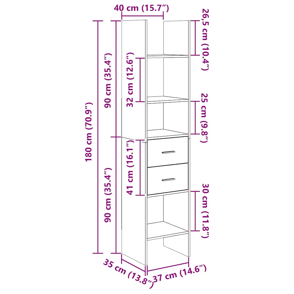 Βιβλιοθήκη Μαύρη 40 x 35 x 180 εκ. από Επεξ. Ξύλο 8