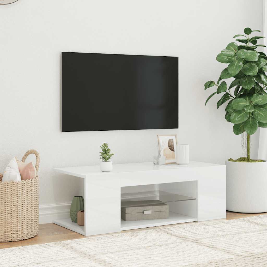 Έπιπλο Τηλεόρασης με LED Γυαλιστερό Λευκό 90x39x30 εκ. 1