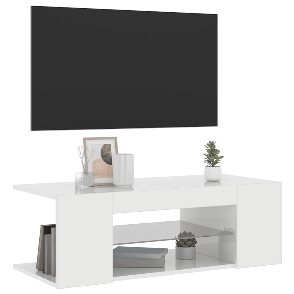 Έπιπλο Τηλεόρασης με LED Γυαλιστερό Λευκό 90x39x30 εκ. 3